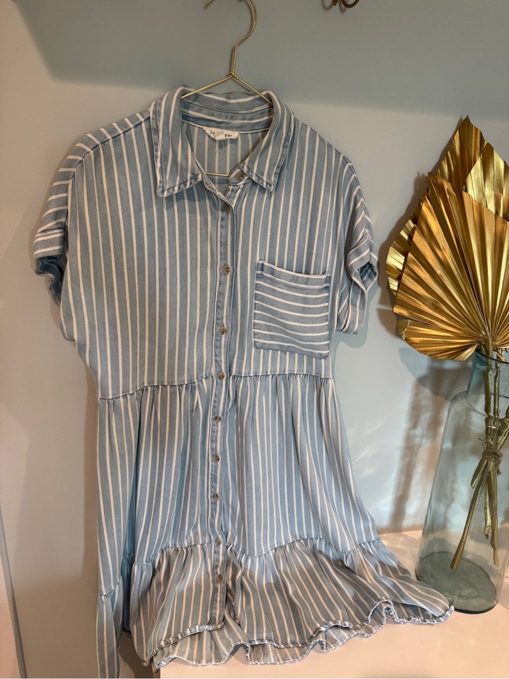 Striped Light Blue & White Button-Front Dress